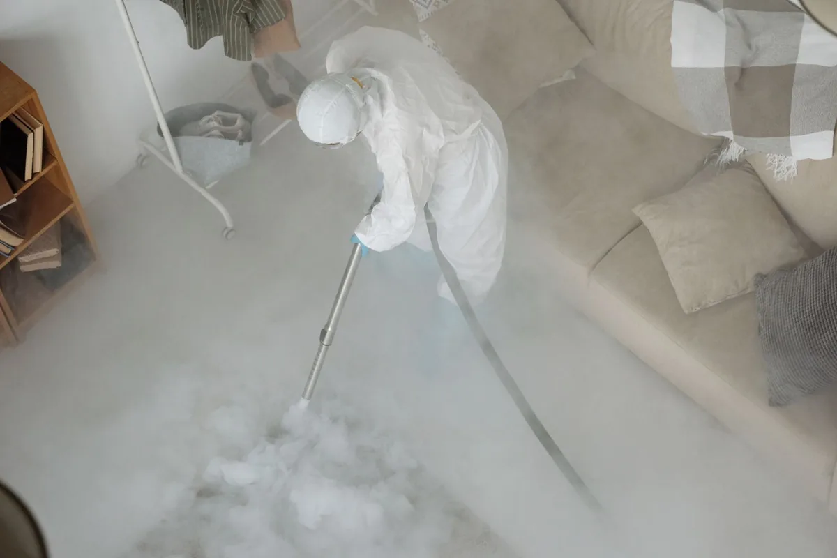 Biohazard cleanup technician in protective equipment, Independence, VA